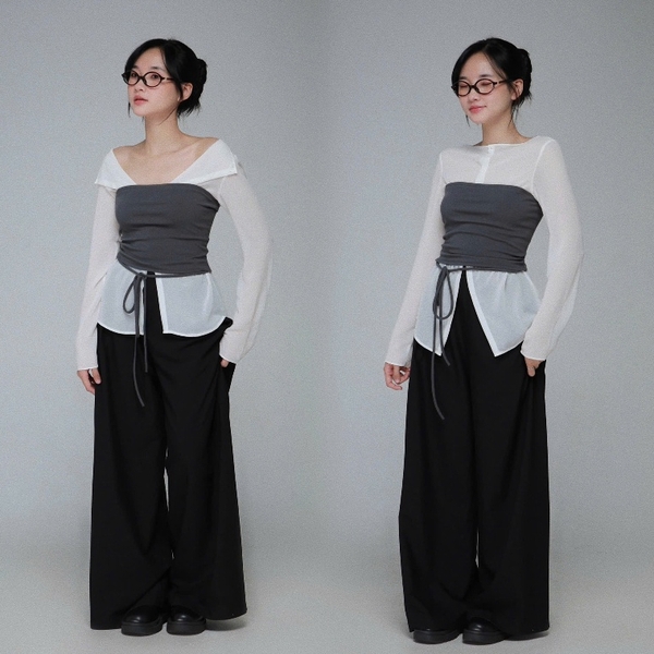 Sheer Buttoned Top and Bow Bandeau Set, image 8