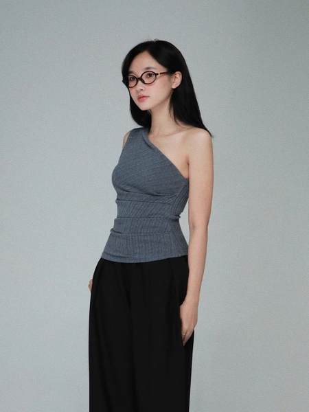 Sleeveless Asymmetric Pleated Top, image 1