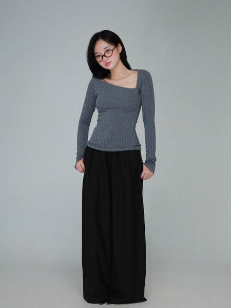 Fitted Asymmetric-Neck Long-Sleeve Top, image 6