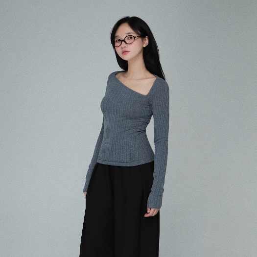 Fitted Asymmetric-Neck Long-Sleeve Top, image 8