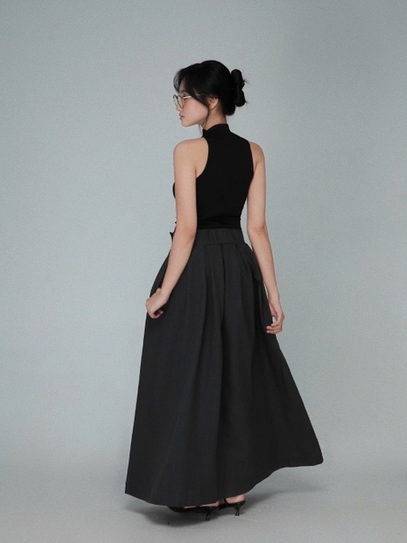 Grey Flared Maxi Skirt with Side Buttons, image 5