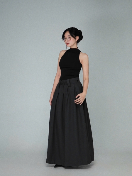 Grey Flared Maxi Skirt with Side Buttons, image 7