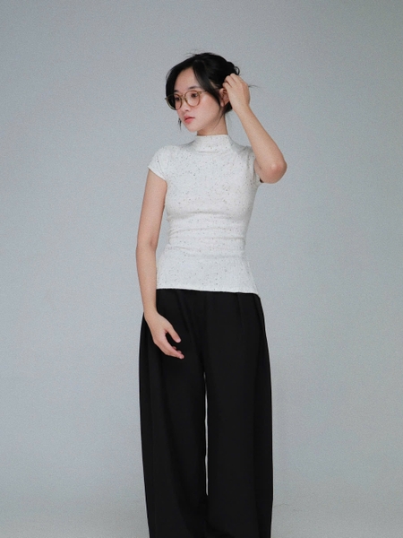 Polka-Dot High-Neck Tie-Back Knit Top, image 6