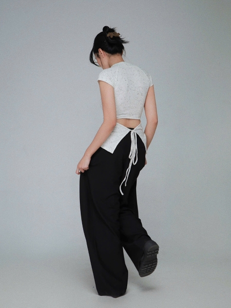 Polka-Dot High-Neck Tie-Back Knit Top, image 5