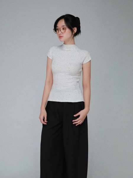 Polka-Dot High-Neck Tie-Back Knit Top, image 4