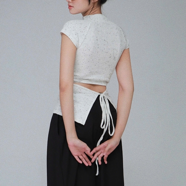 Polka-Dot High-Neck Tie-Back Knit Top, image 7