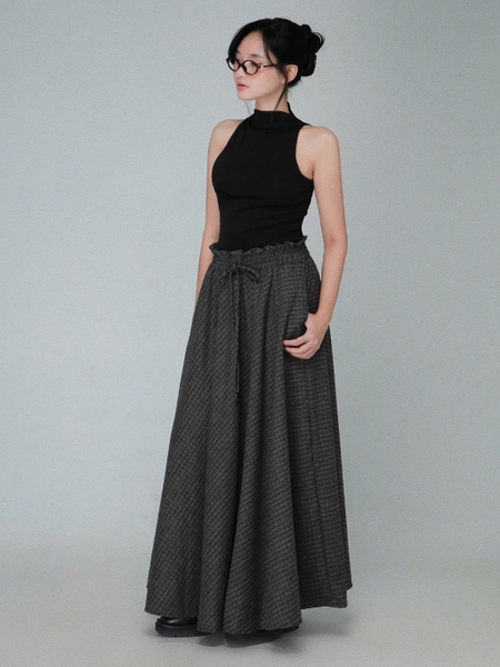 Checked Ruffle-Waist Bow Maxi Skirt, image 2