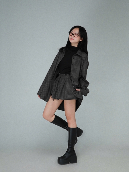 Checked Ruffle-Waist Tie Skort, image 5