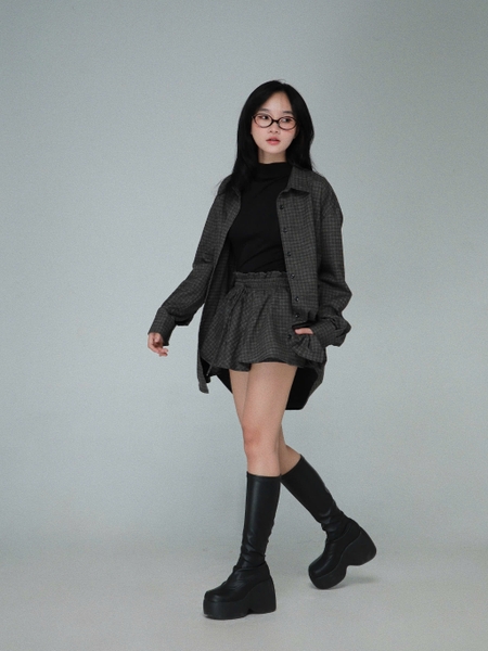 Checked Ruffle-Waist Tie Skort, image 7