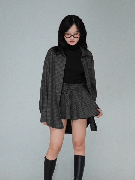 Checked Ruffle-Waist Tie Skort, image 3