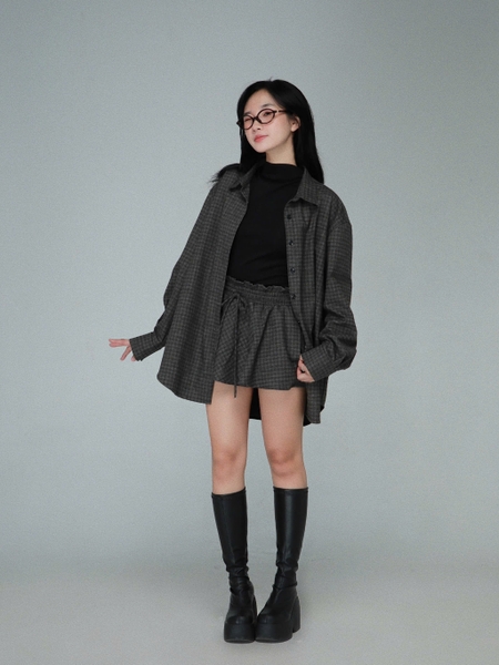 Checked Ruffle-Waist Tie Skort, image 6