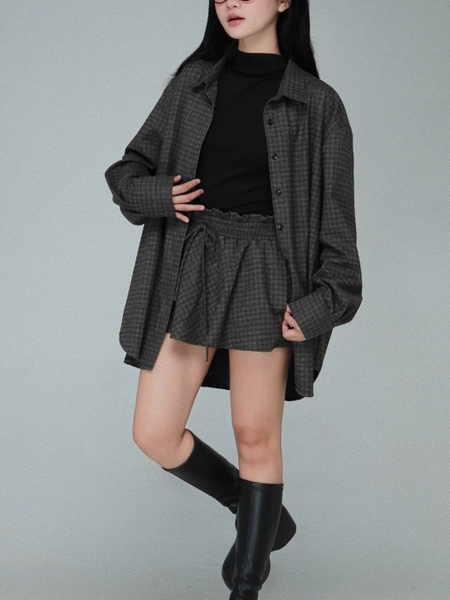 Checked Ruffle-Waist Tie Skort, image 4