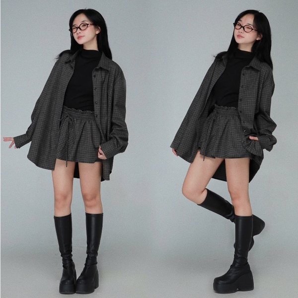 Checked Ruffle-Waist Tie Skort, image 9