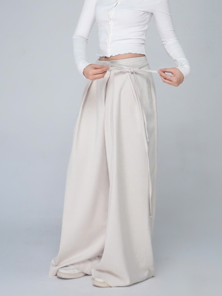Pleated Wide-Leg Trousers with Bow Detail, image 5