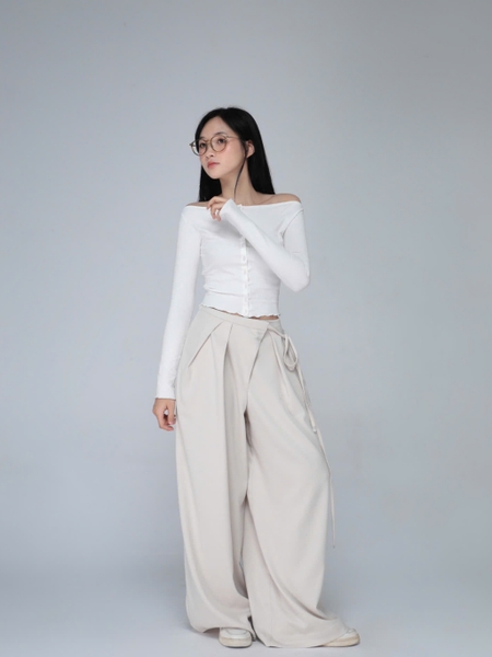 Pleated Wide-Leg Trousers with Bow Detail, image 7