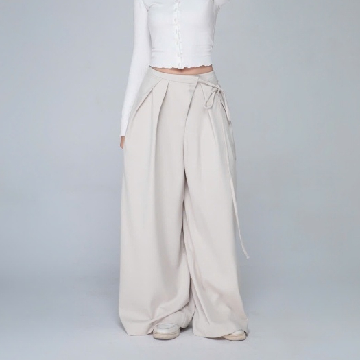 Pleated Wide-Leg Trousers with Bow Detail, image 8