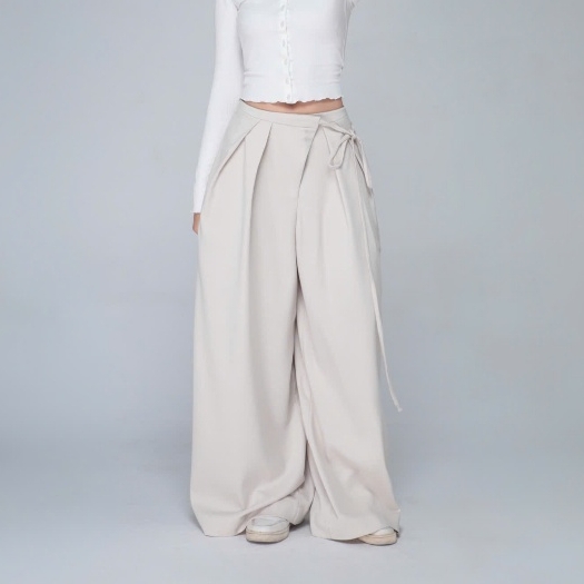 Pleated Wide-Leg Trousers with Bow Detail, image 9
