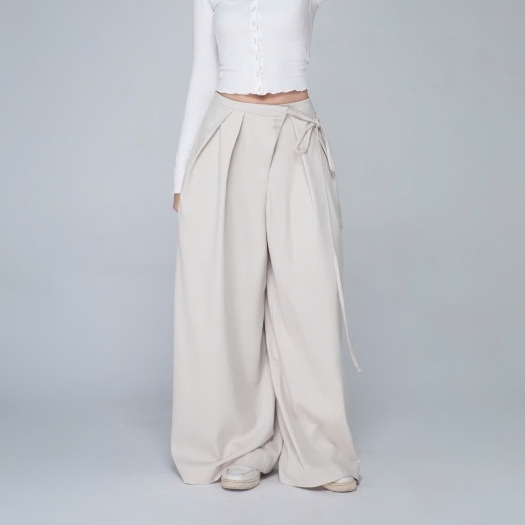 Pleated Wide-Leg Trousers with Bow Detail, image 10