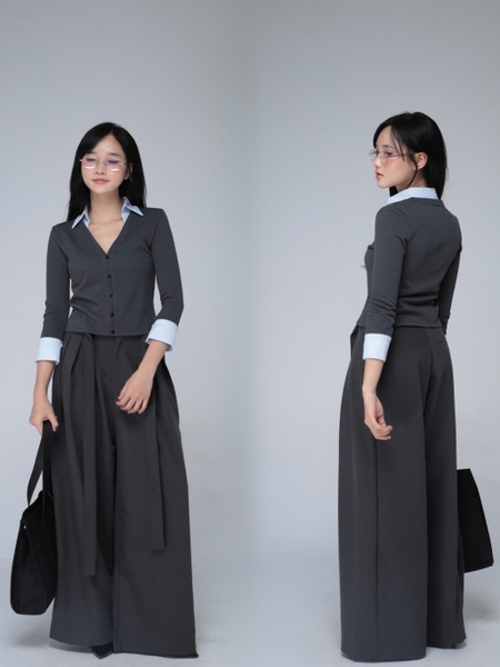 Ribbed Top with Shirt Collar, image 1