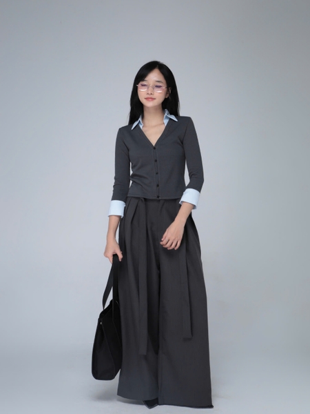 Ribbed Top with Shirt Collar, image 5