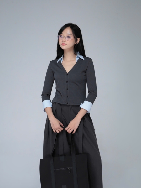 Ribbed Top with Shirt Collar, image 3