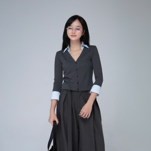 Ribbed Top with Shirt Collar, image 6
