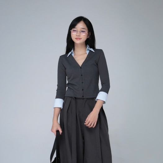 Ribbed Top with Shirt Collar, image 7