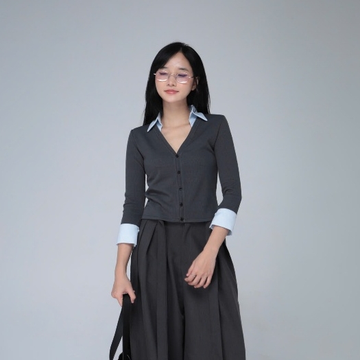 Ribbed Top with Shirt Collar, image 8