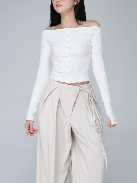 Fitted Off-the-Shoulder Buttoned Top