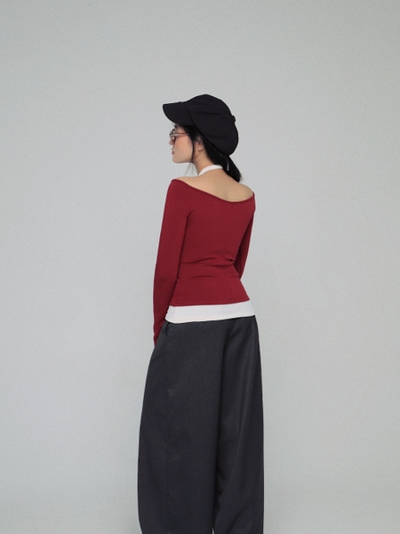 Layered-Look Off-the-Shoulder V-Neck Top, image 4