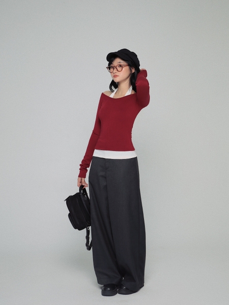 Layered-Look Off-the-Shoulder V-Neck Top, image 5