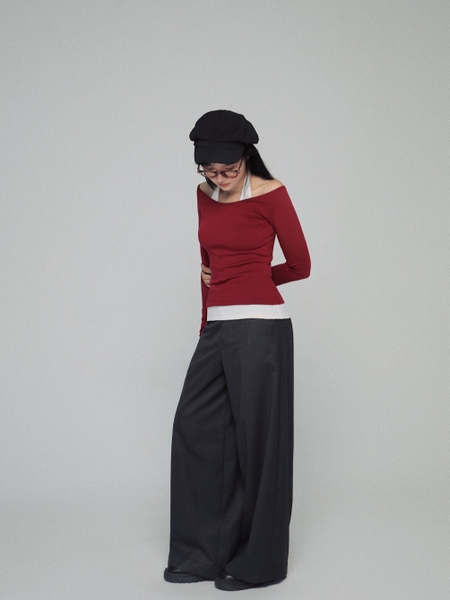 Layered-Look Off-the-Shoulder V-Neck Top, image 7