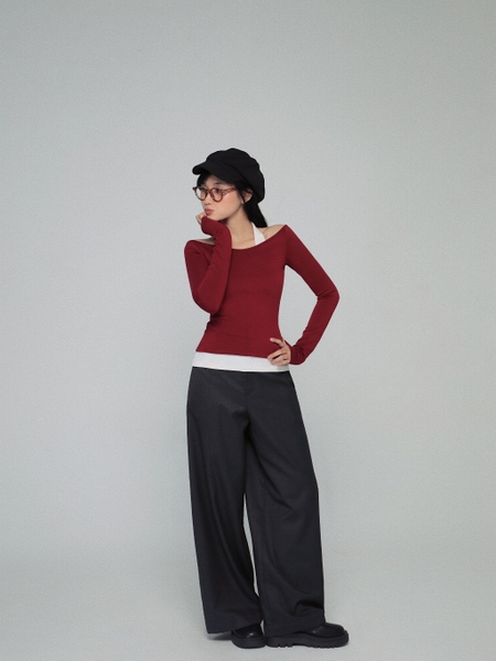 Layered-Look Off-the-Shoulder V-Neck Top, image 8