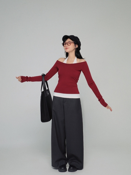 Layered-Look Off-the-Shoulder V-Neck Top, image 6