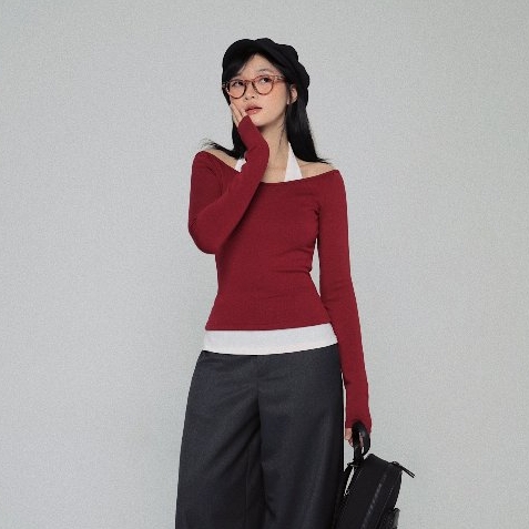 Layered-Look Off-the-Shoulder V-Neck Top, image 11