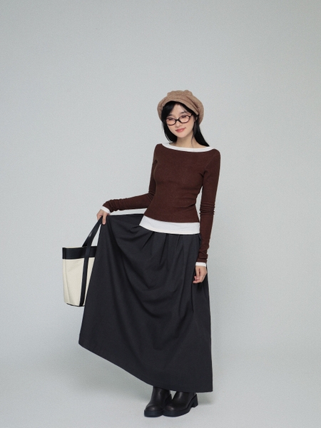 Layered-Look Boat-Neck Long-Sleeve Top, image 5