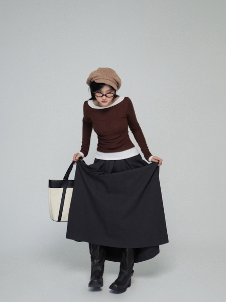 Layered-Look Boat-Neck Long-Sleeve Top, image 6