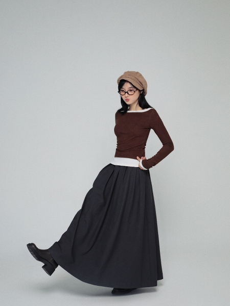 Layered-Look Boat-Neck Long-Sleeve Top, image 7