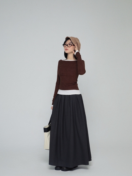 Layered-Look Boat-Neck Long-Sleeve Top, image 8