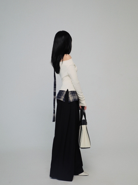 Check-Trim Off-the-Shoulder Top, image 4