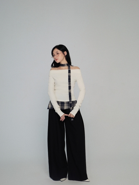 Check-Trim Off-the-Shoulder Top, image 6