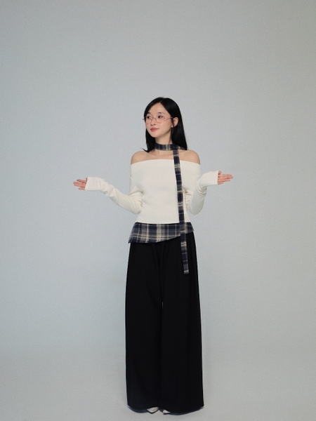 Check-Trim Off-the-Shoulder Top, image 7