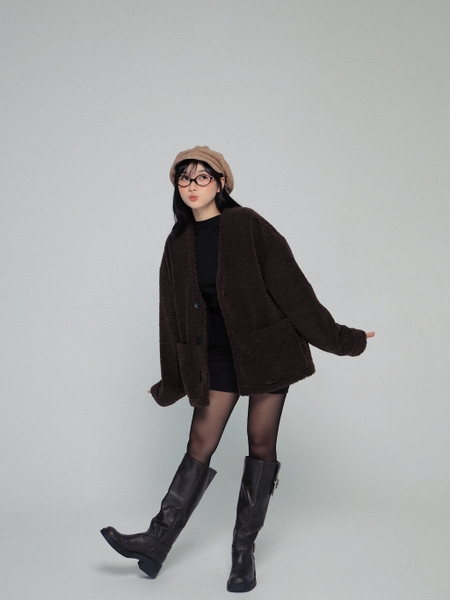 Relaxed Faux Shearling Cardigan, image 4