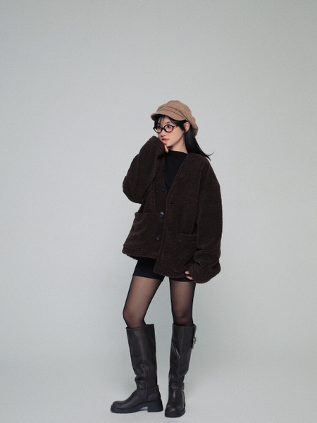 Relaxed Faux Shearling Cardigan, image 5