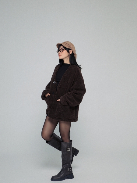 Relaxed Faux Shearling Cardigan, image 6
