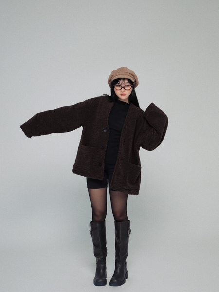 Relaxed Faux Shearling Cardigan, image 2