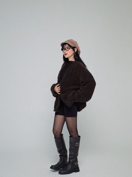 Relaxed Faux Shearling Cardigan, image 3