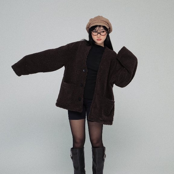 Relaxed Faux Shearling Cardigan, image 7