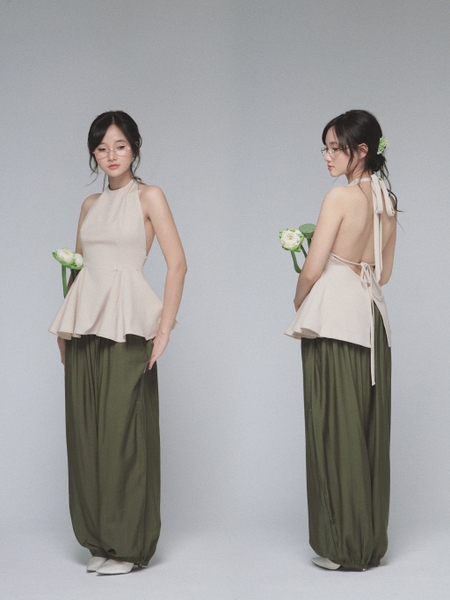 Tie-Back Linen Halter Top, image 2