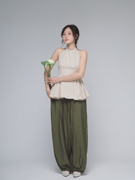 Tie-Back Linen Halter Top, image 4
